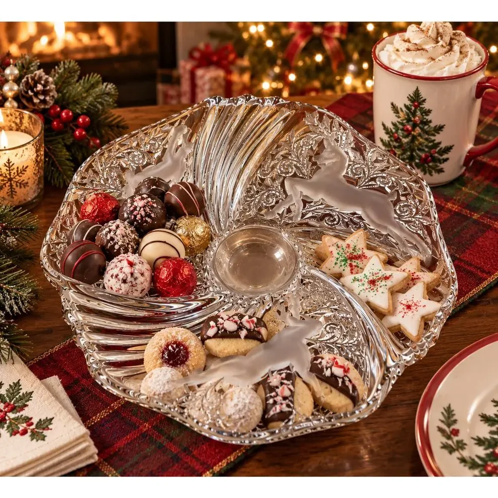Mikasa Christmas Medley Reindeer Crystal Bon Bon Bowl 9